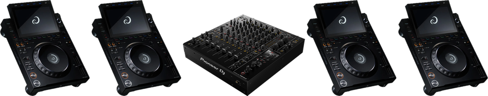 DJ booth: DJM-V10-LF with 4 CDJ-3000X